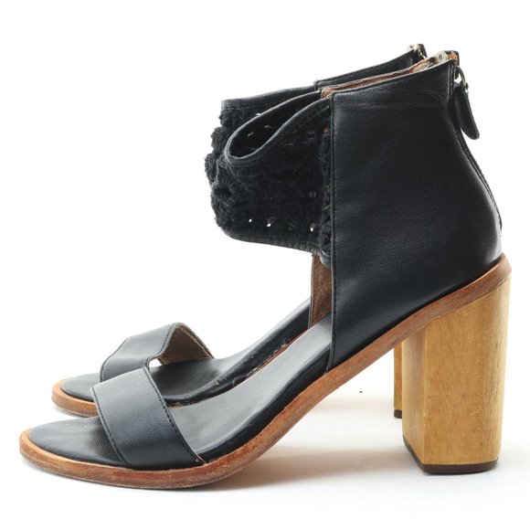 FIEL Anthropology Zip Back Heeled Sandal Women's 6 Black Leather - Picture 7 of 16